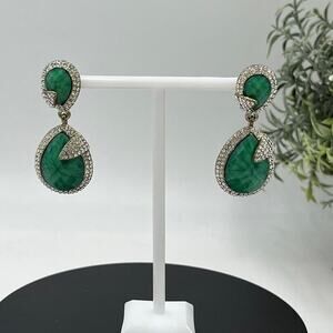 Amrita Singh Gold Tone Austrian Pave Crystal Turquoise Green Teardrop Earrings